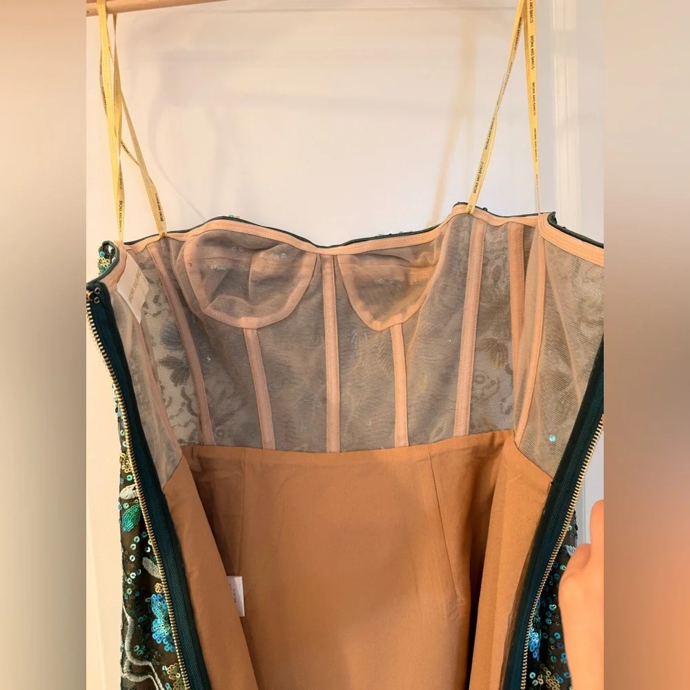 NWOT BRONX AND BANCO Dahlia Teal Multi Maxi Dress, Strapless Floral Gown - Picture 13 of 14